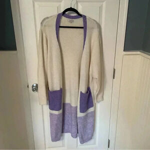 Anthropologie FRNCH Eloise Color Blocked Purple Duster Cardigan OS